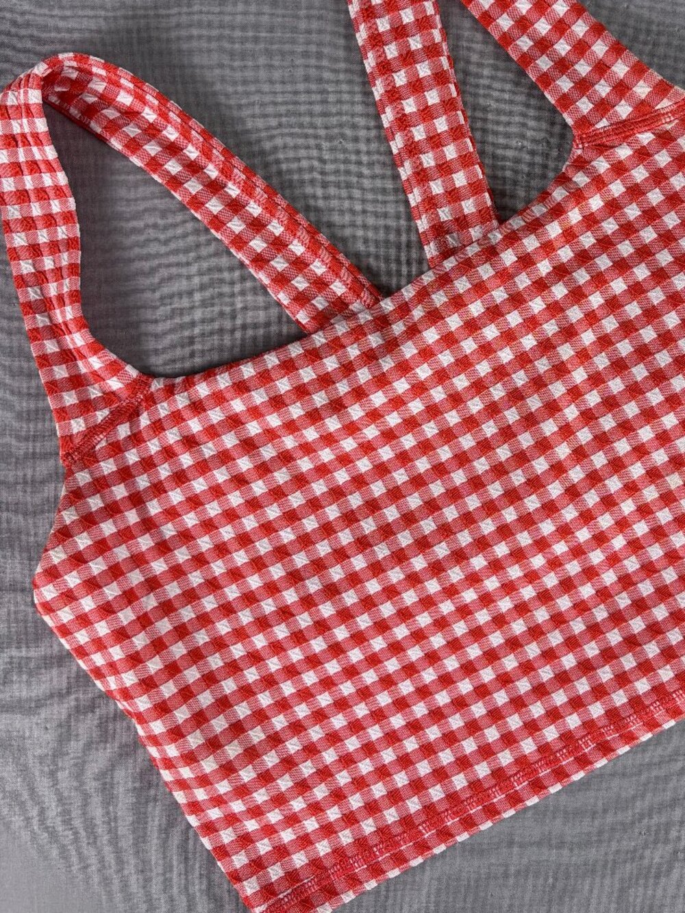 OFFLINE by Aerie Red White Gingham Square Neck Crop Top XL
